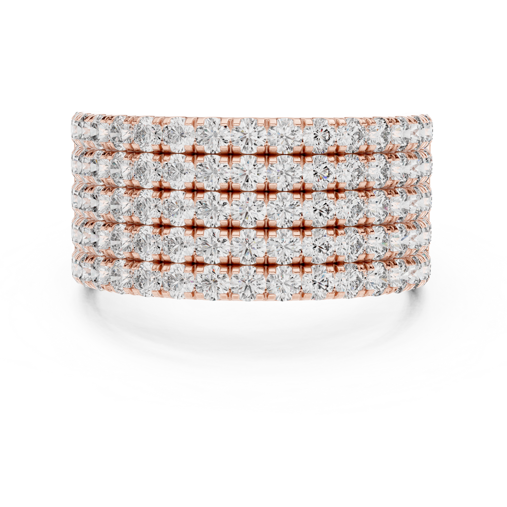 Luxury 18K Gold Wide Diamond Ring with Multi-Row Design 