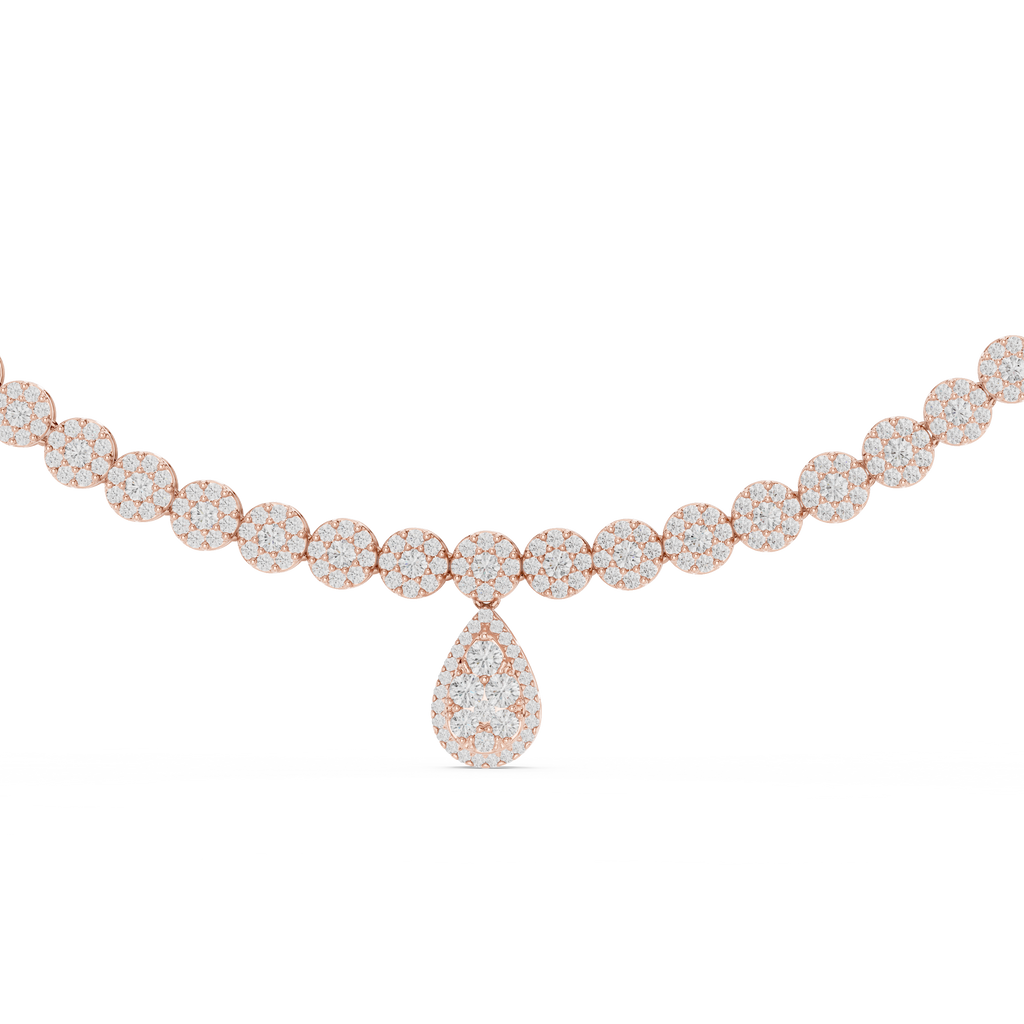 Round Cut Diamond Halo Necklace with Pear Drop 