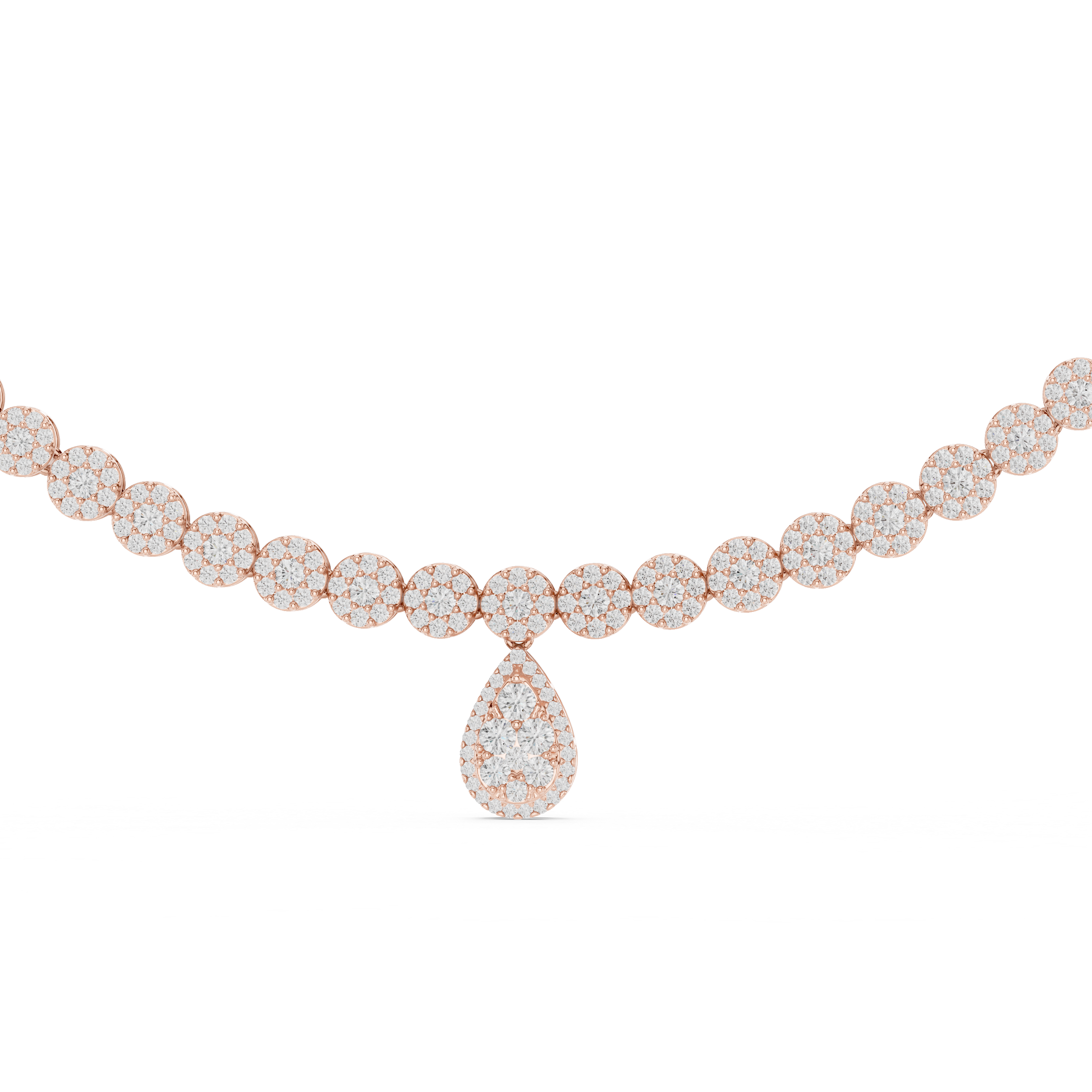 Round Cut Diamond Halo Necklace with Pear Drop 