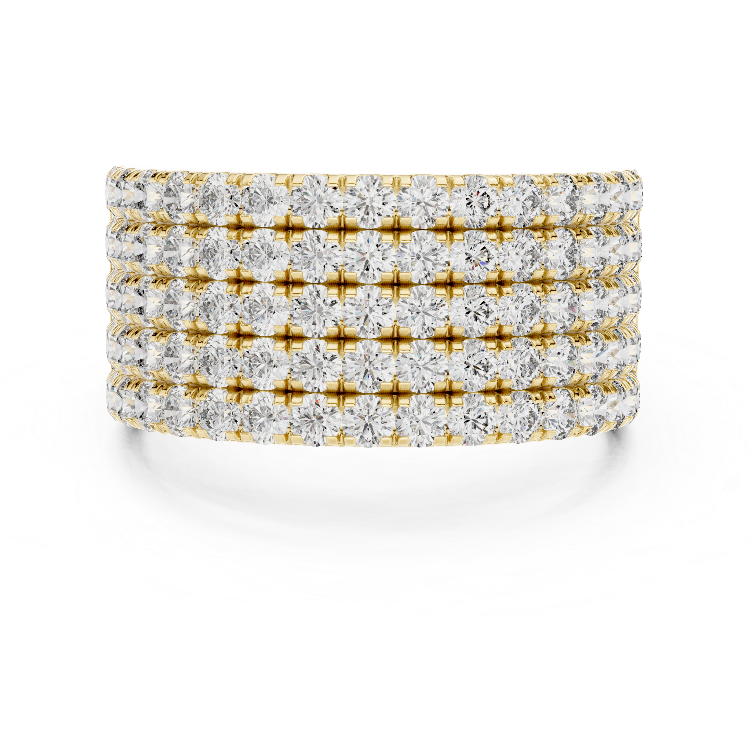 Luxury 18K Gold Wide Diamond Ring with Multi-Row Design 