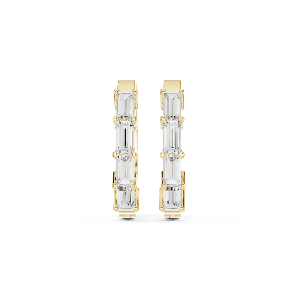 Baguette Cut Diamond Hoop Earrings 