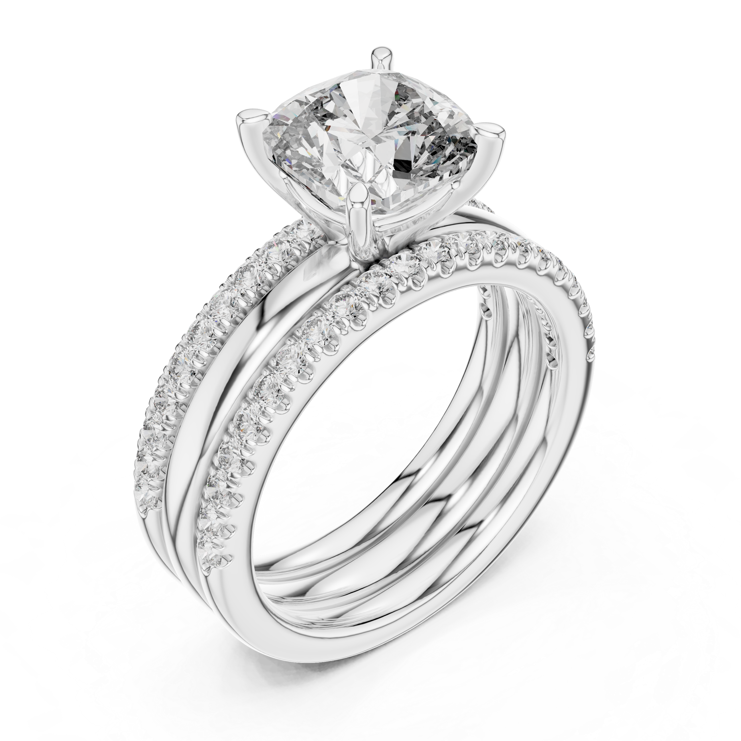 Cushion-Cut Diamond Engagement & Wedding Band Set 