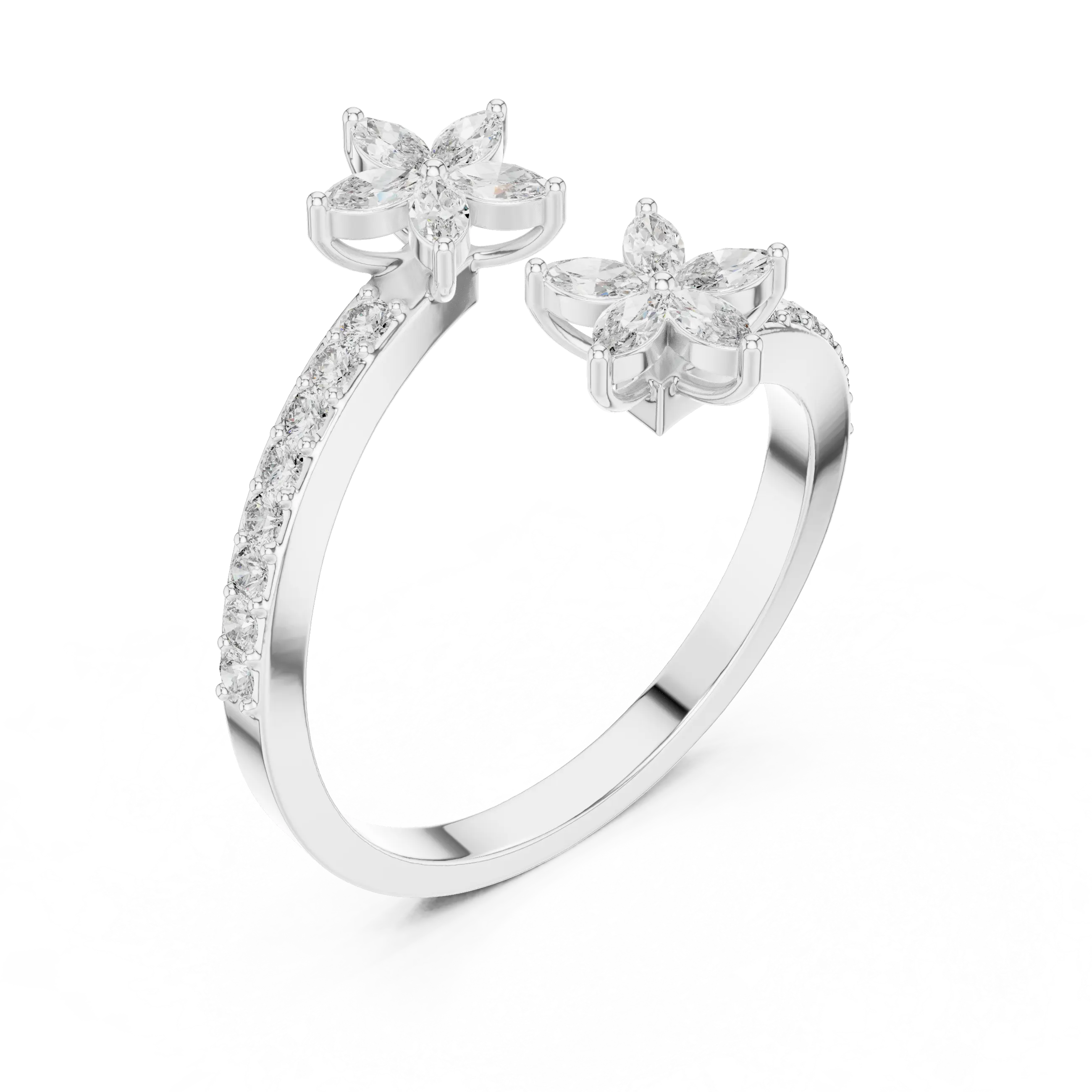 Floral Grace Diamond Ring – Dual Blossom Design 