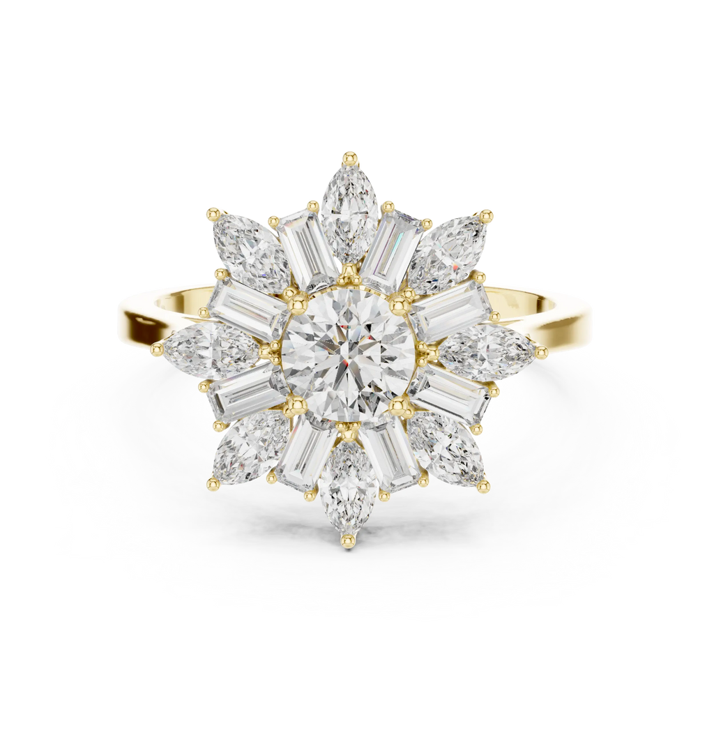 Sunburst Majesty Diamond Cocktail Ring – Golden Brilliance 