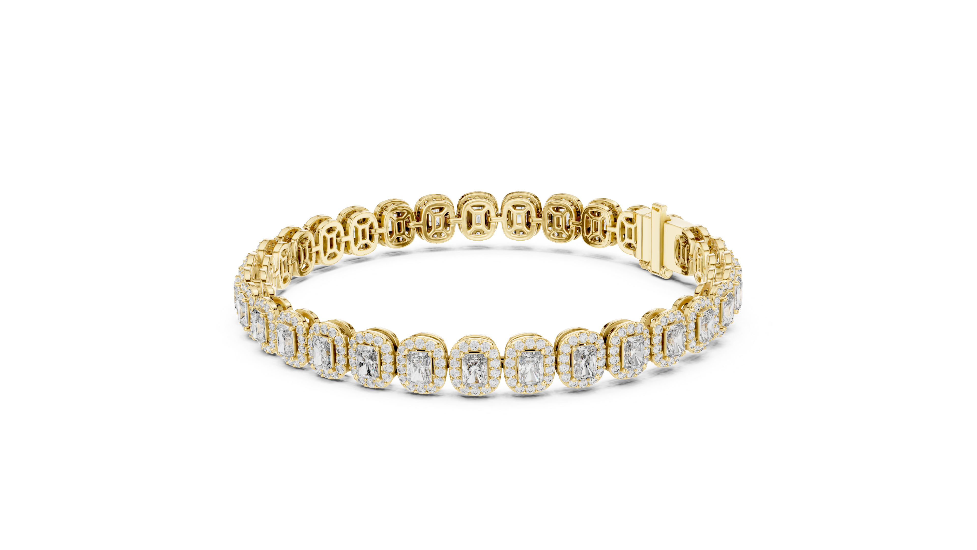 Emerald Cut Halo Diamond Bracelet 