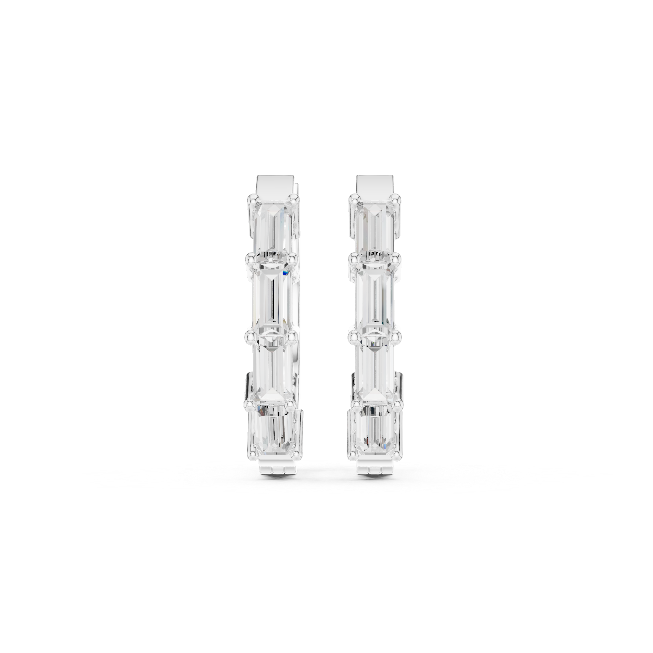 Baguette Cut Diamond Hoop Earrings 