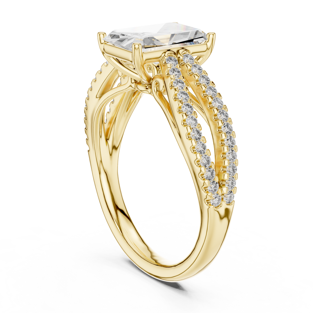 Radiant Cut Diamond Ring  with Split Shank Design 