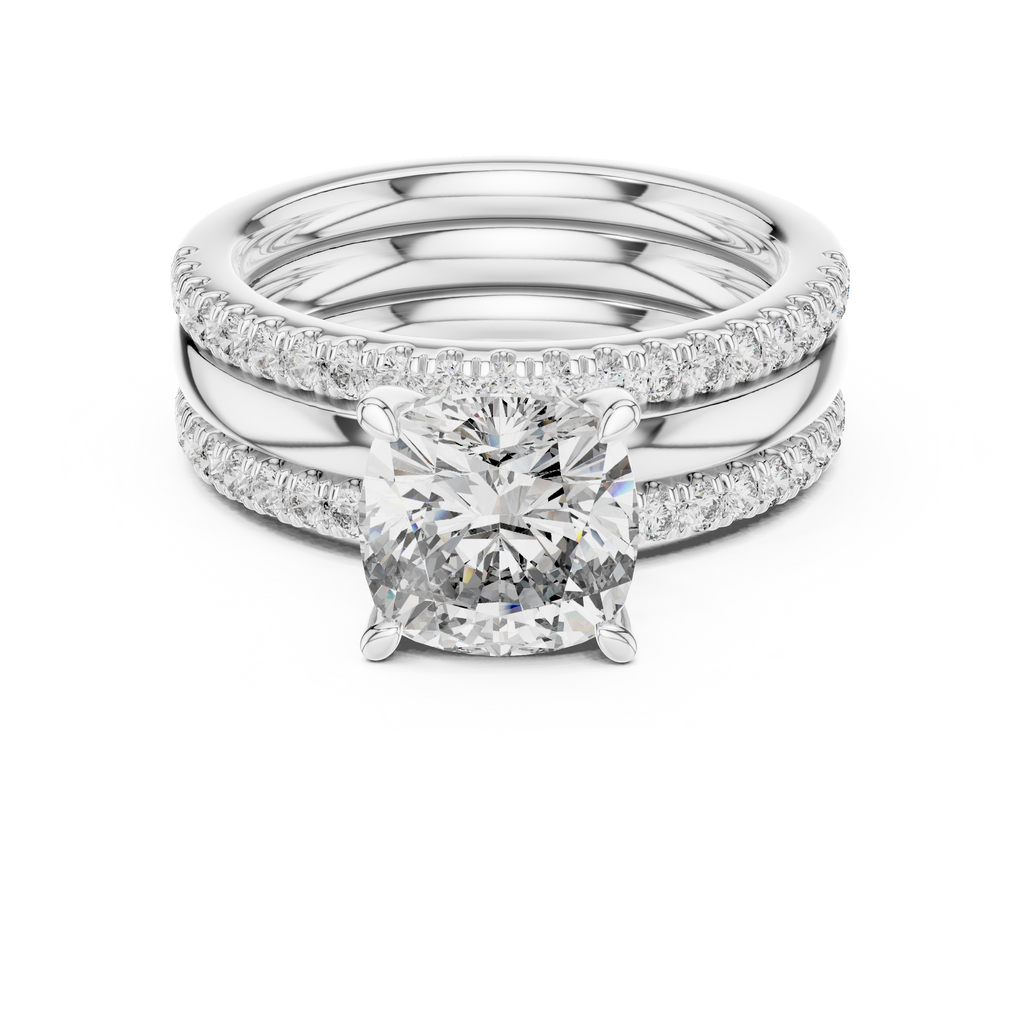 Cushion-Cut Diamond Engagement & Wedding Band Set 