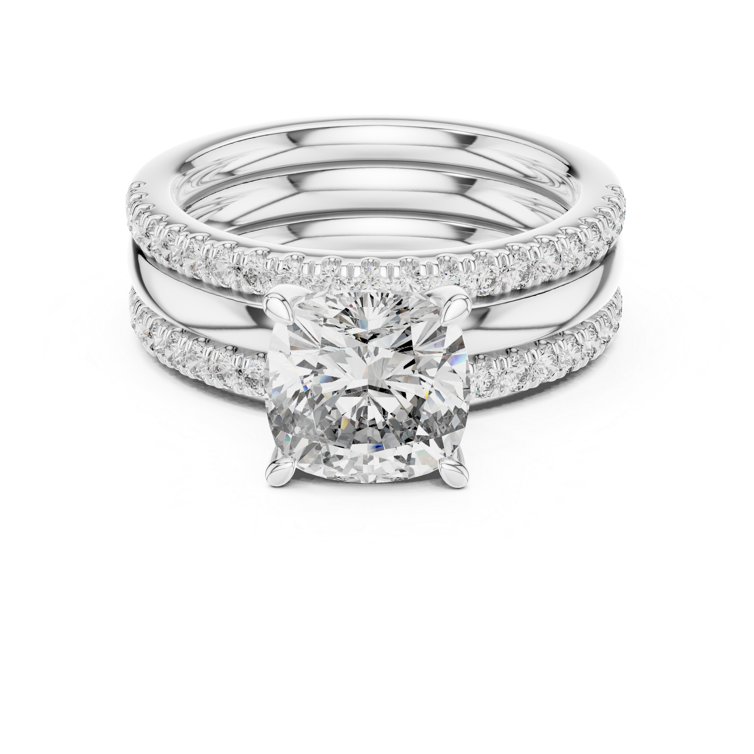 Cushion-Cut Diamond Engagement & Wedding Band Set 