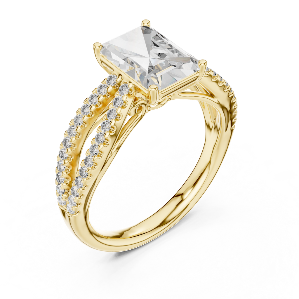 Radiant Cut Diamond Ring  with Split Shank Design 