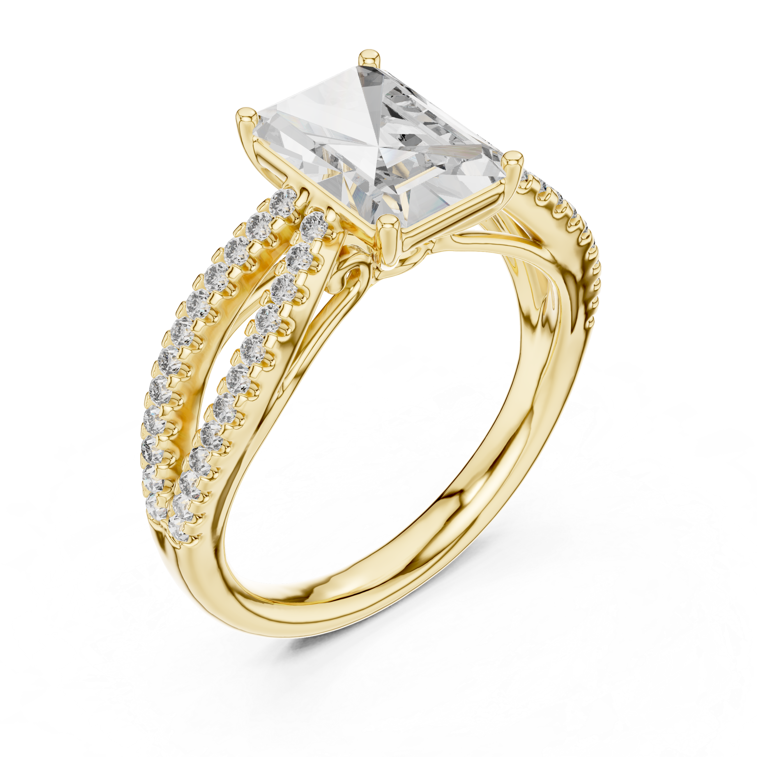 Radiant Cut Diamond Ring  with Split Shank Design 