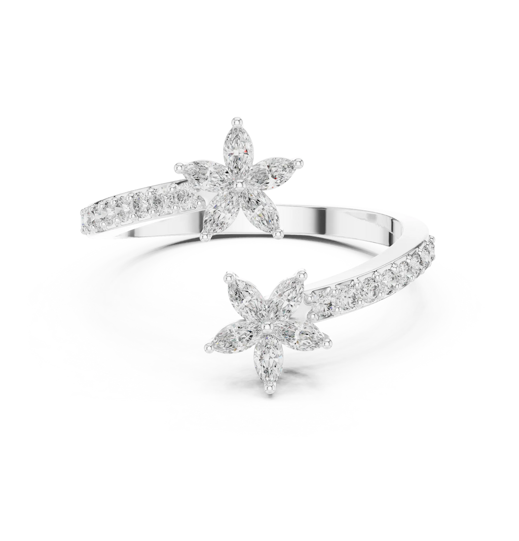 Floral Grace Diamond Ring – Dual Blossom Design 