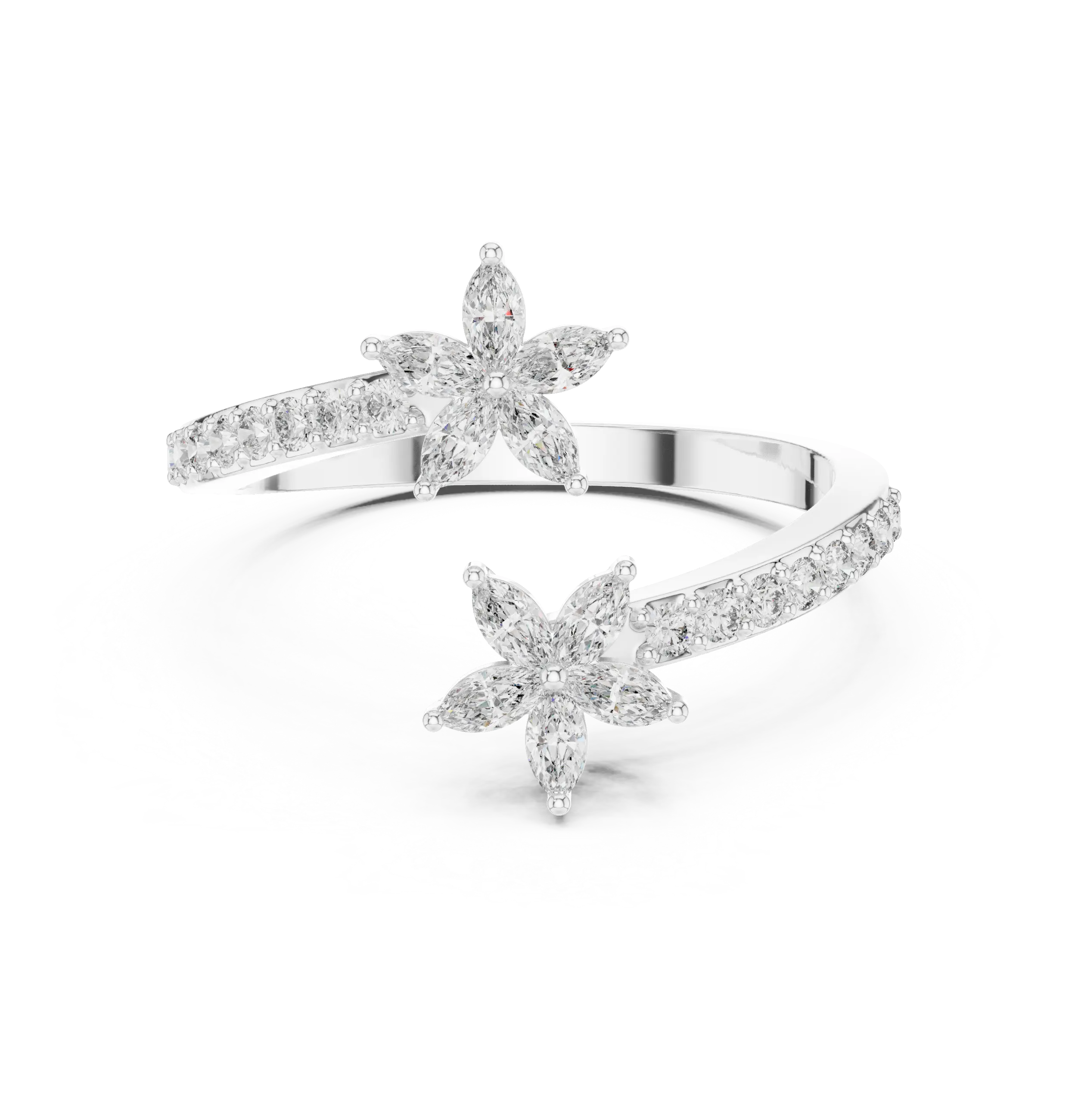 Floral Grace Diamond Ring – Dual Blossom Design 