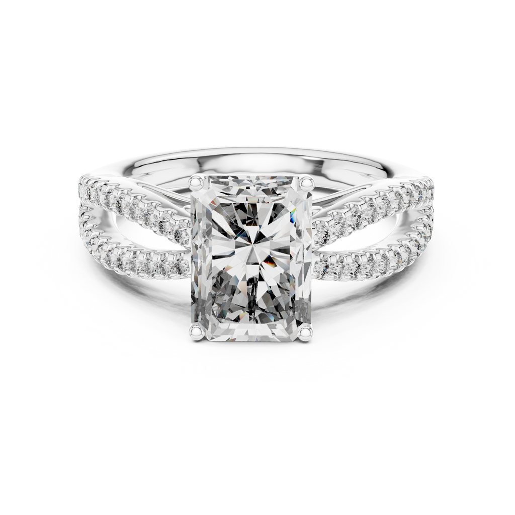 Radiant Cut Diamond Ring  with Split Shank Design 