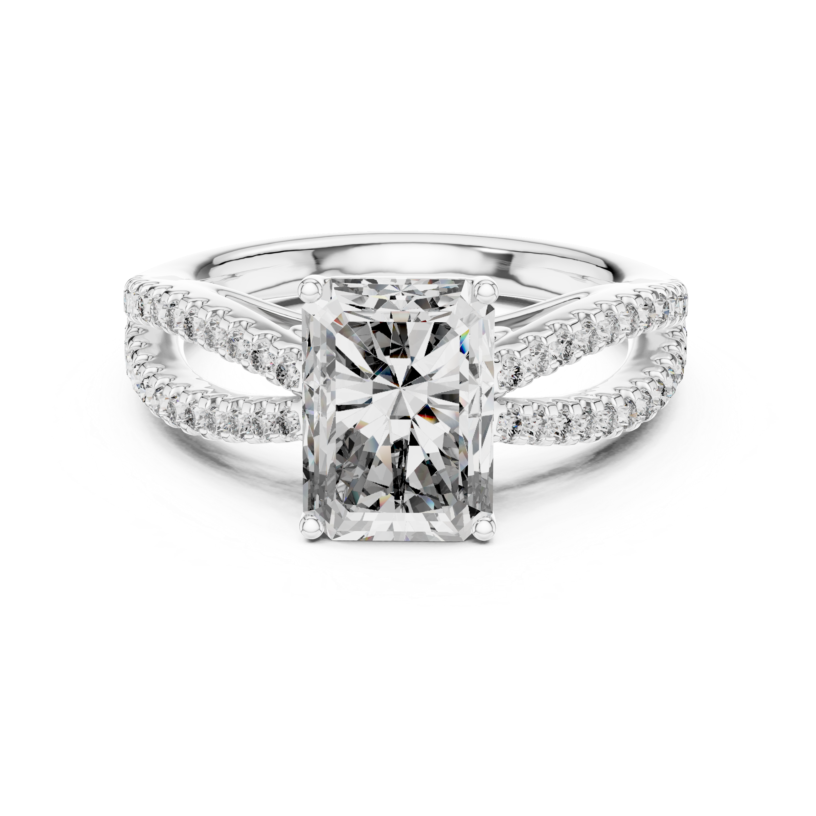 Radiant Cut Diamond Ring  with Split Shank Design 