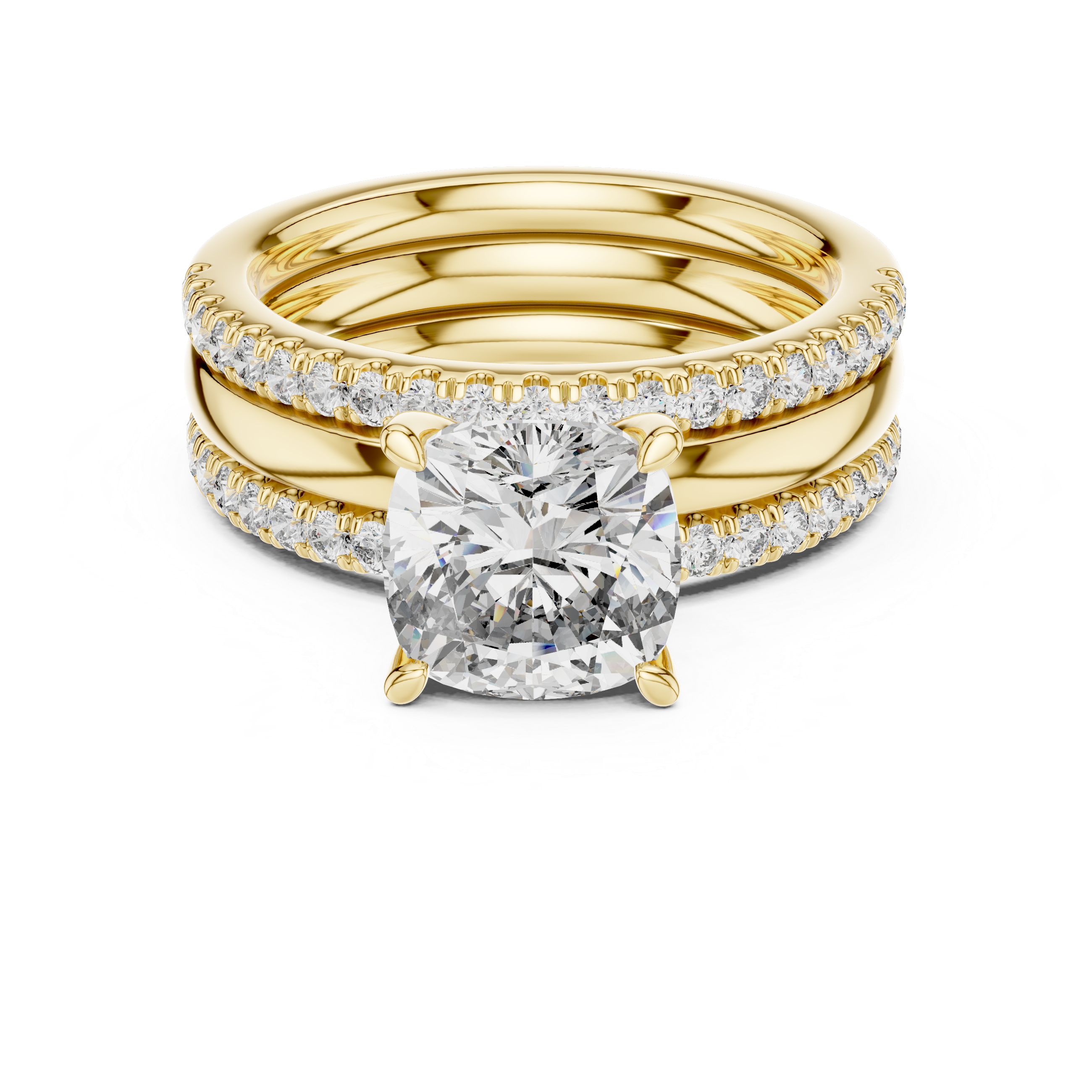 Cushion-Cut Diamond Engagement & Wedding Band Set 