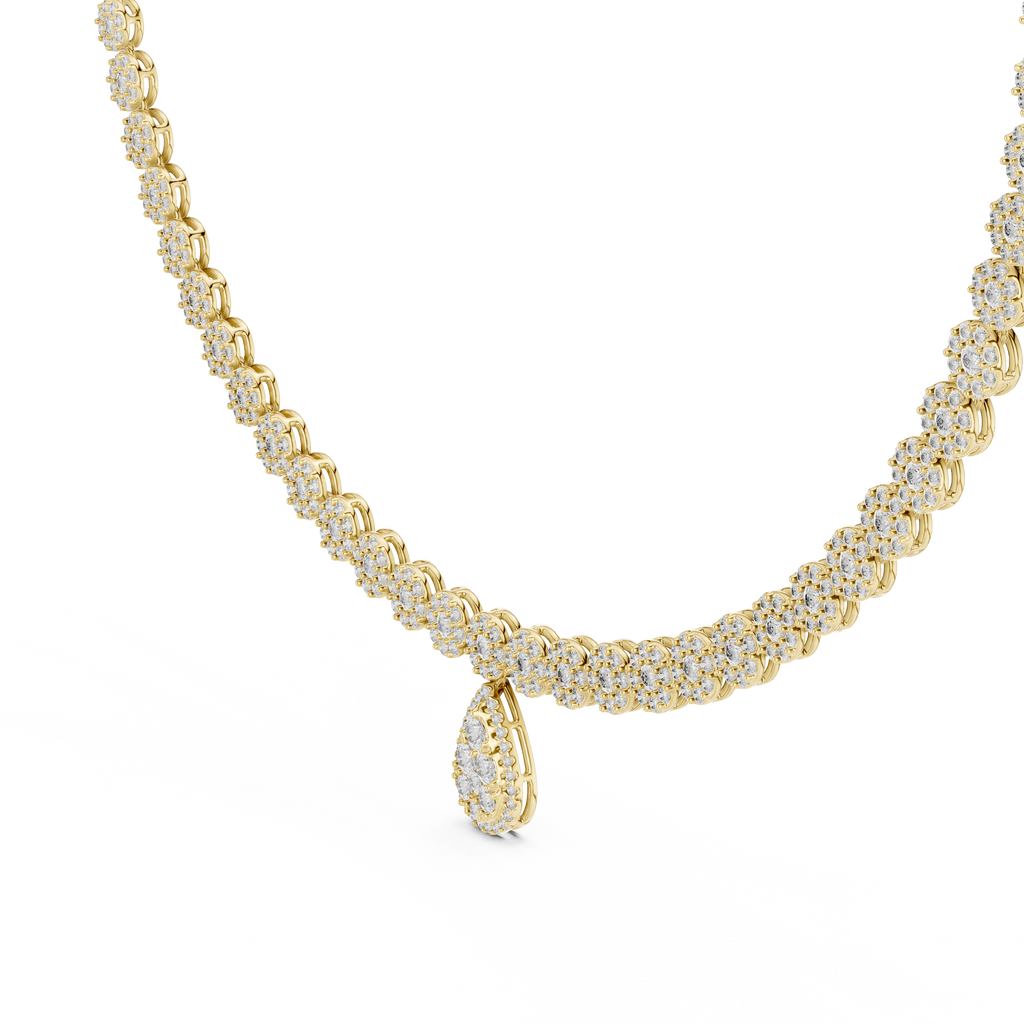 Round Cut Diamond Halo Necklace with Pear Drop 