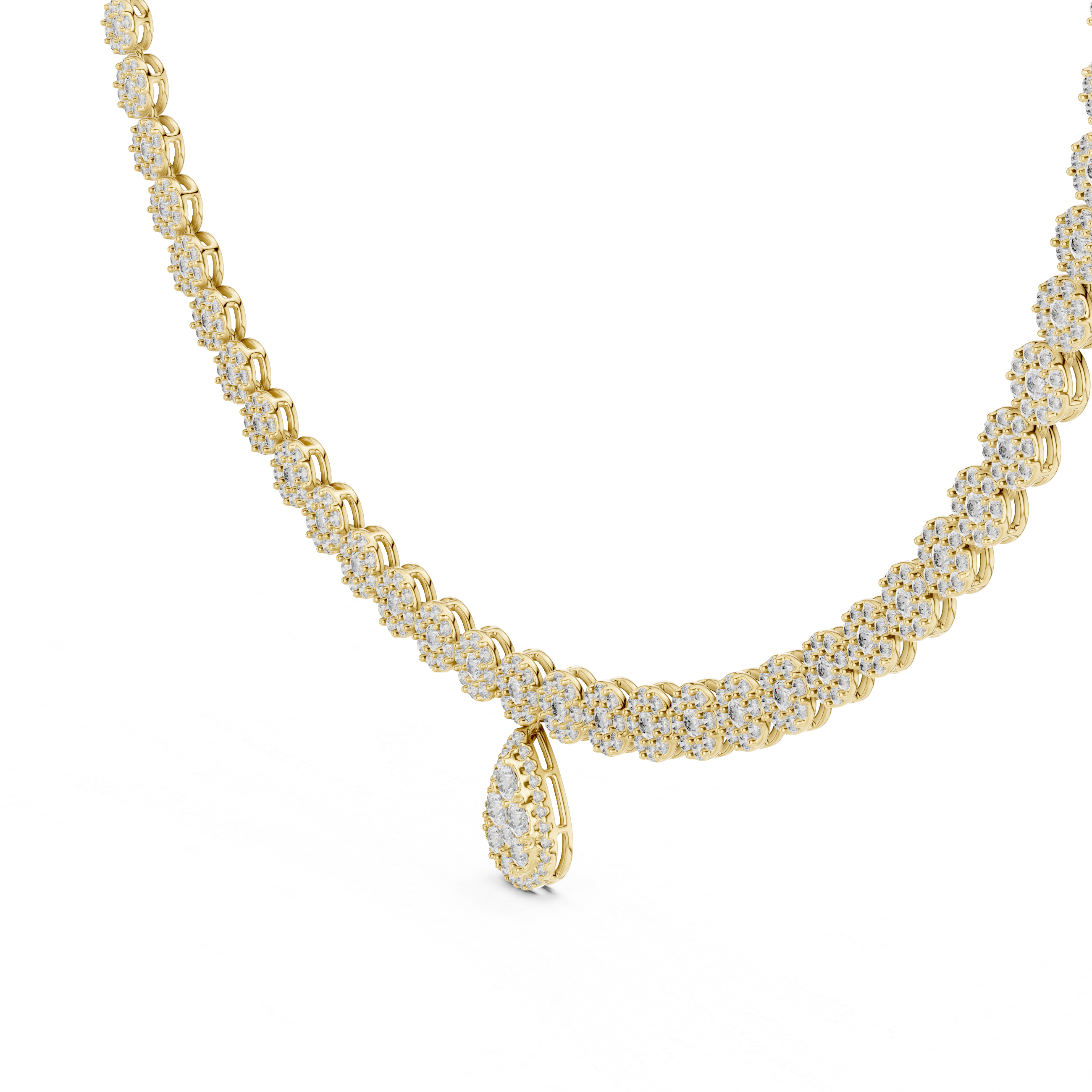 Round Cut Diamond Halo Necklace with Pear Drop 