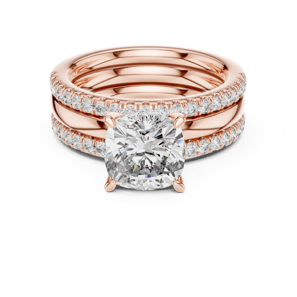 Cushion-Cut Diamond Engagement & Wedding Band Set