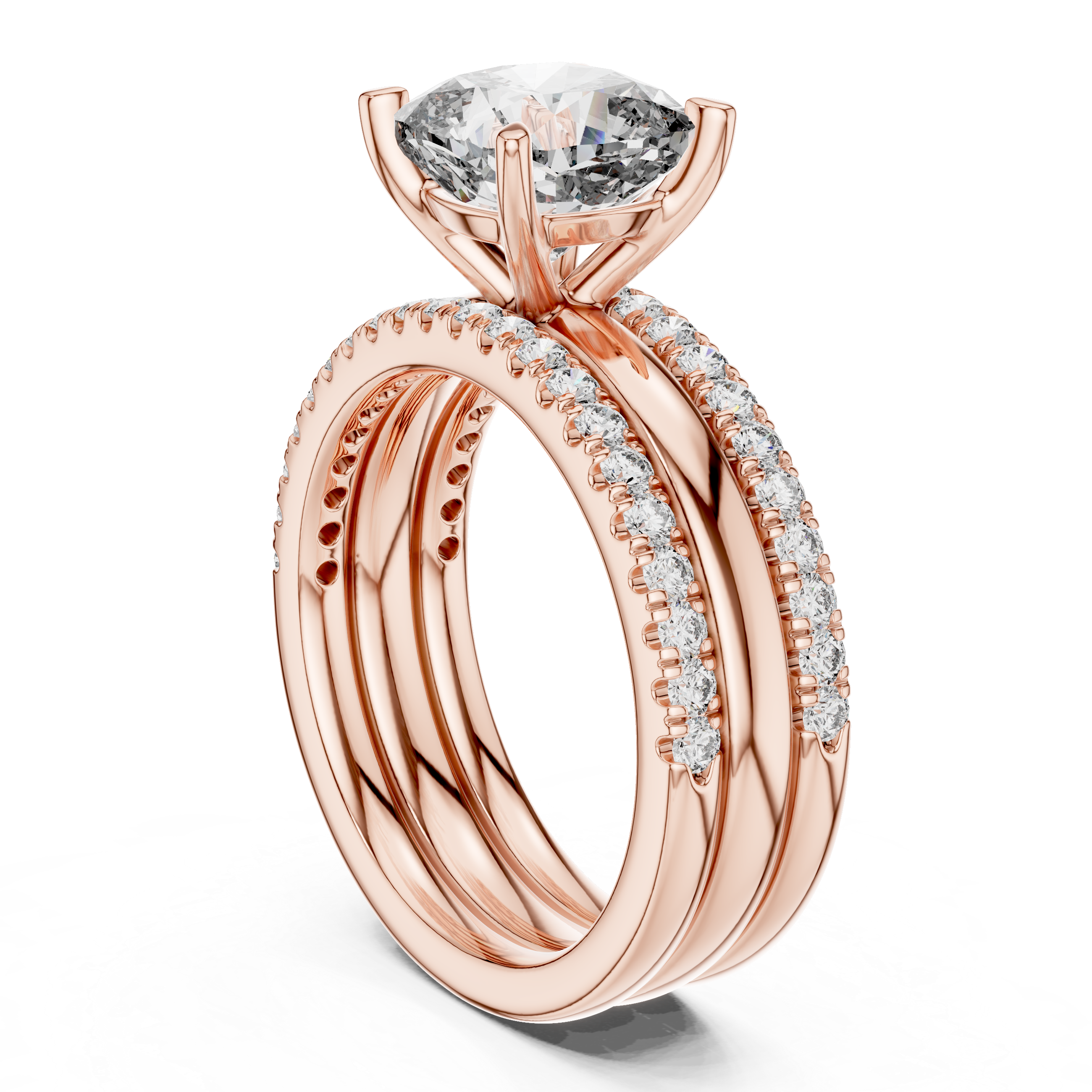 Cushion-Cut Diamond Engagement & Wedding Band Set 