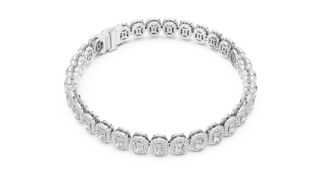 Emerald Cut Halo Diamond Bracelet 