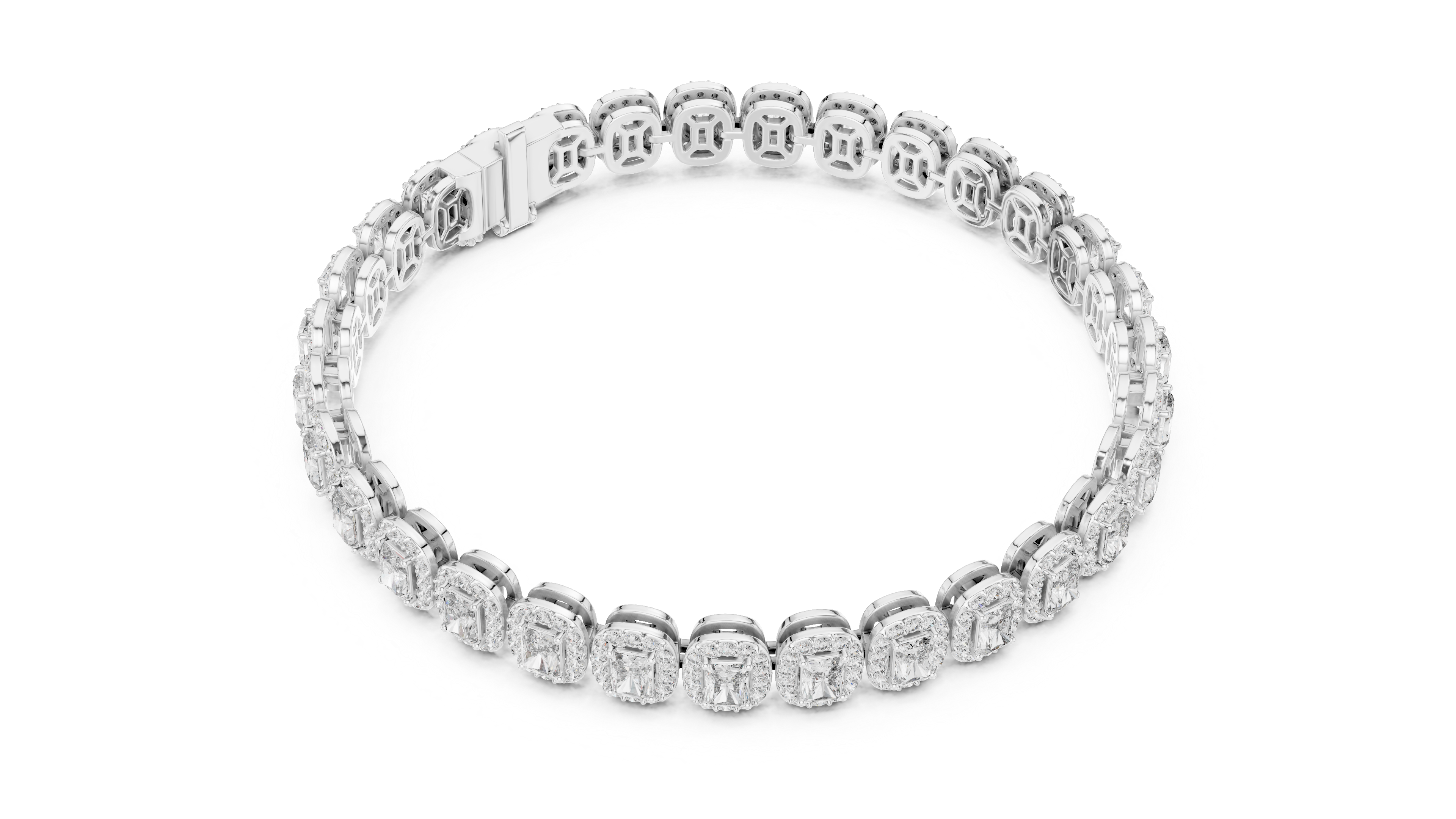 Emerald Cut Halo Diamond Bracelet 