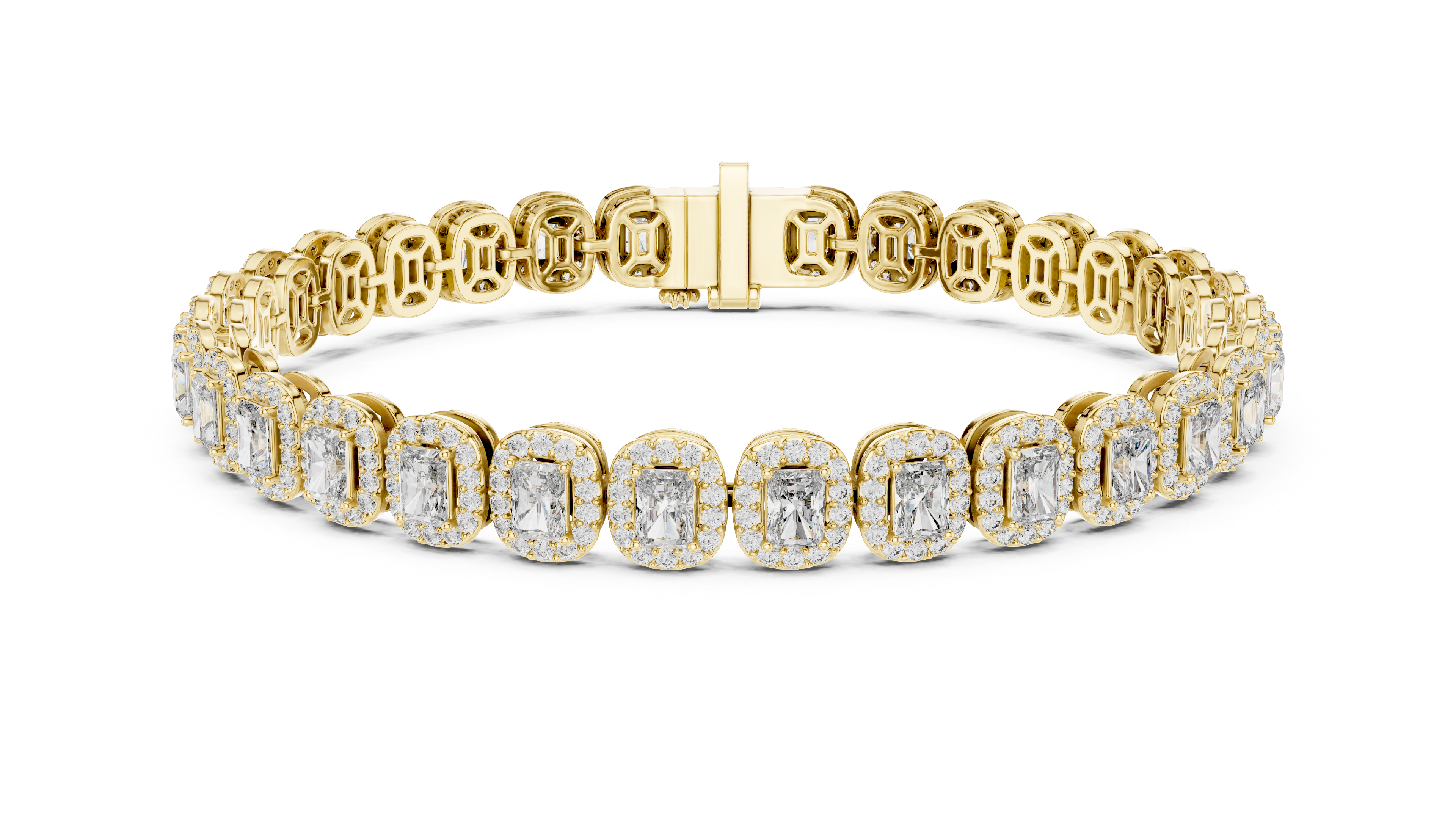 Emerald Cut Halo Diamond Bracelet 