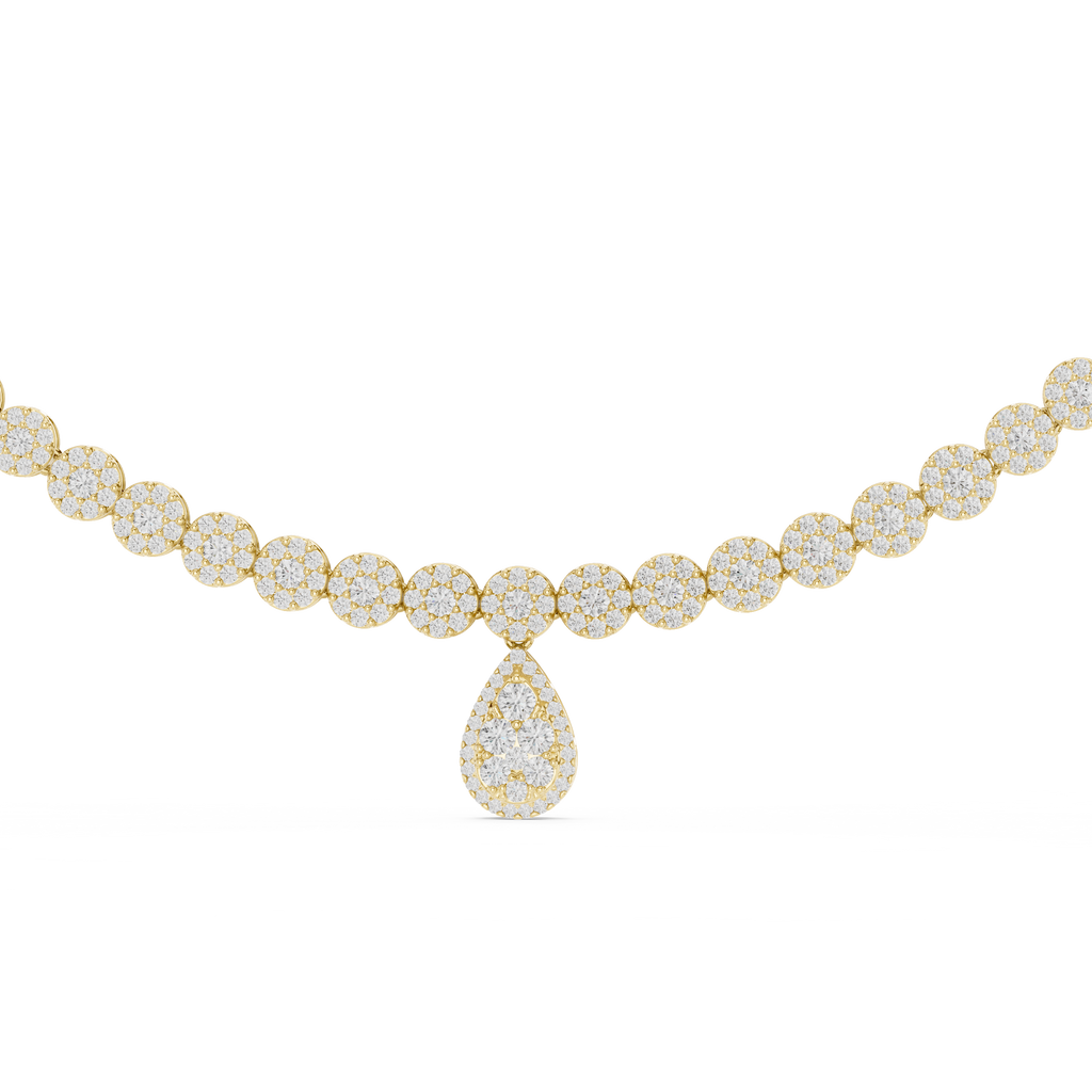 Round Cut Diamond Halo Necklace with Pear Drop 