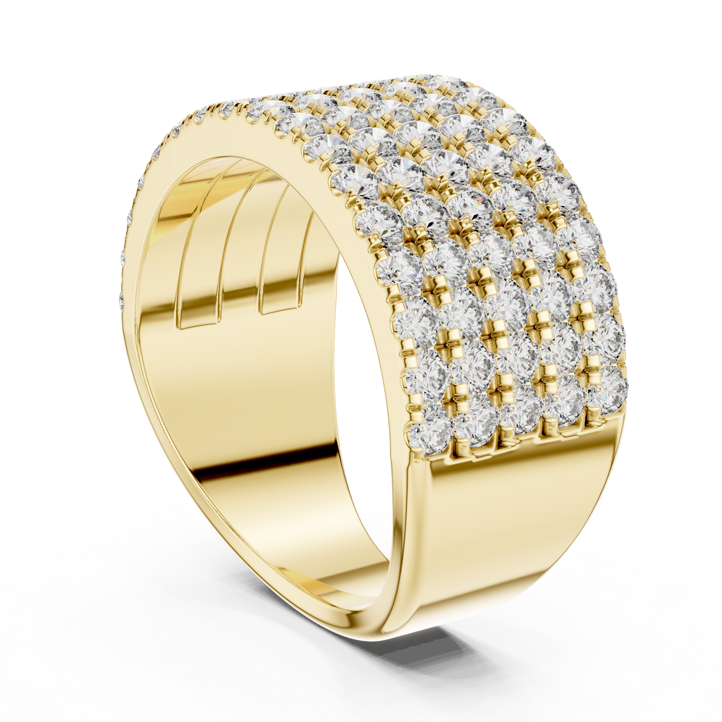 Luxury 18K Gold Wide Diamond Ring with Multi-Row Design 