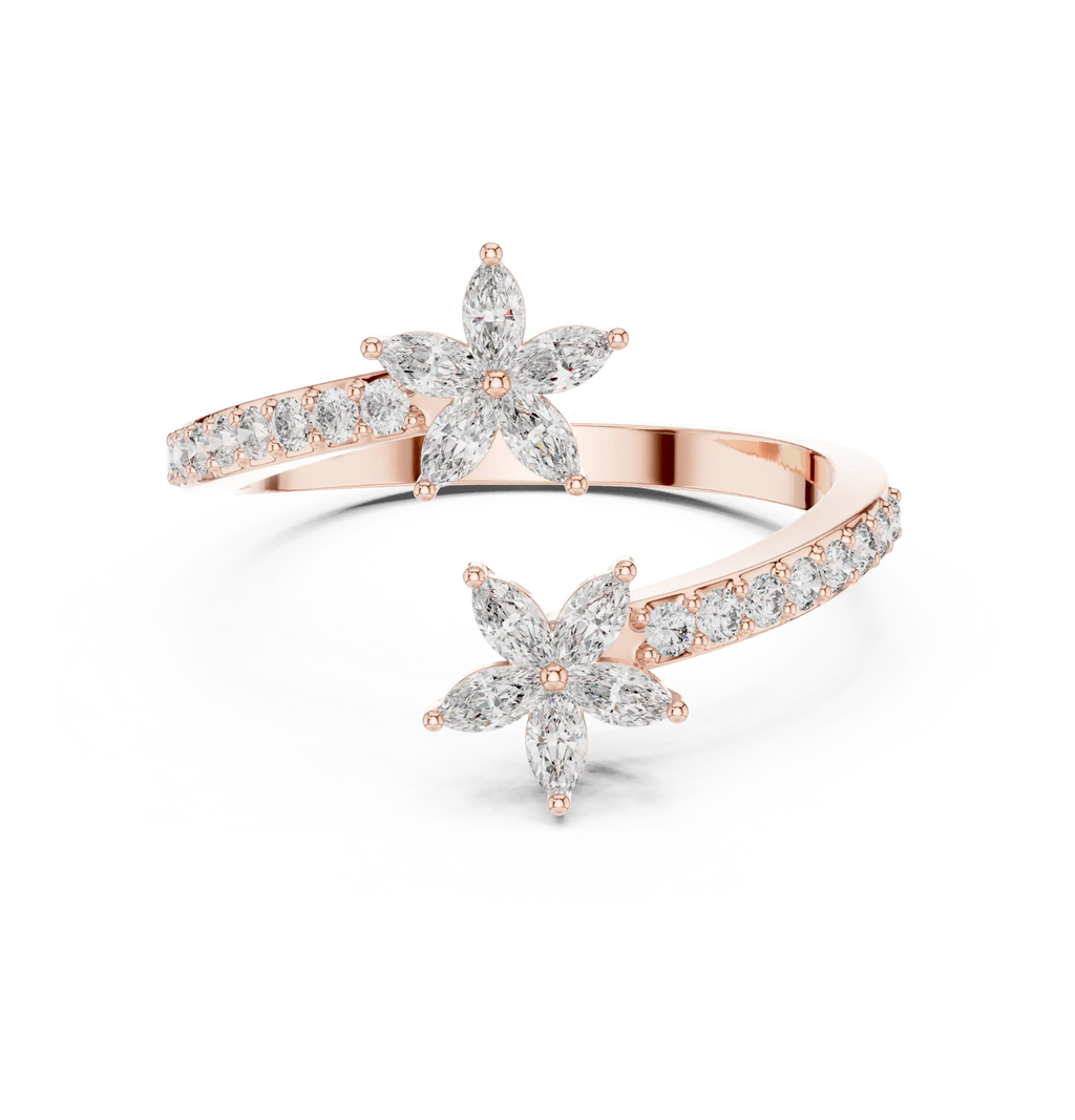 Floral Grace Diamond Ring – Dual Blossom Design 