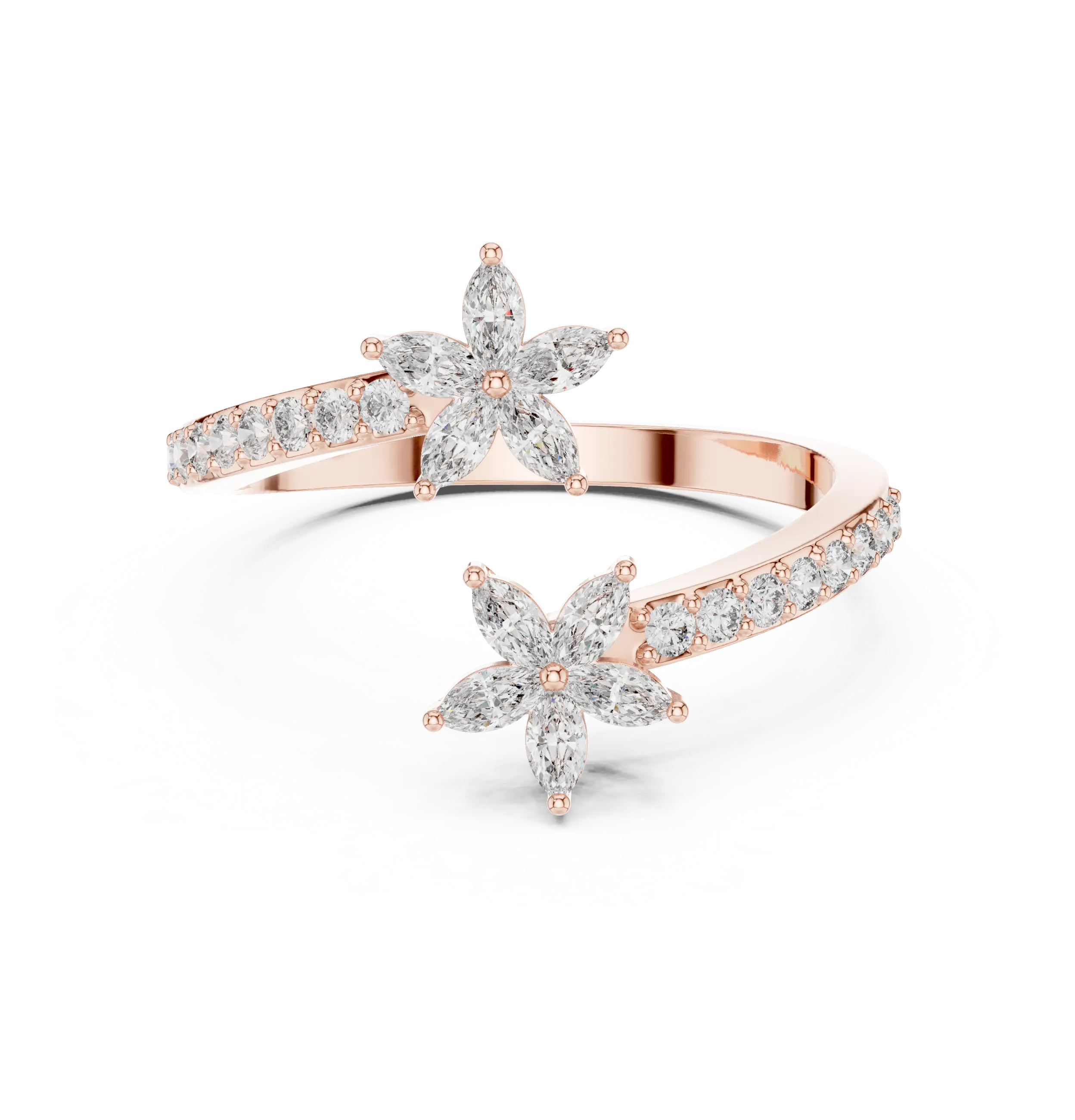 Floral Grace Diamond Ring – Dual Blossom Design 