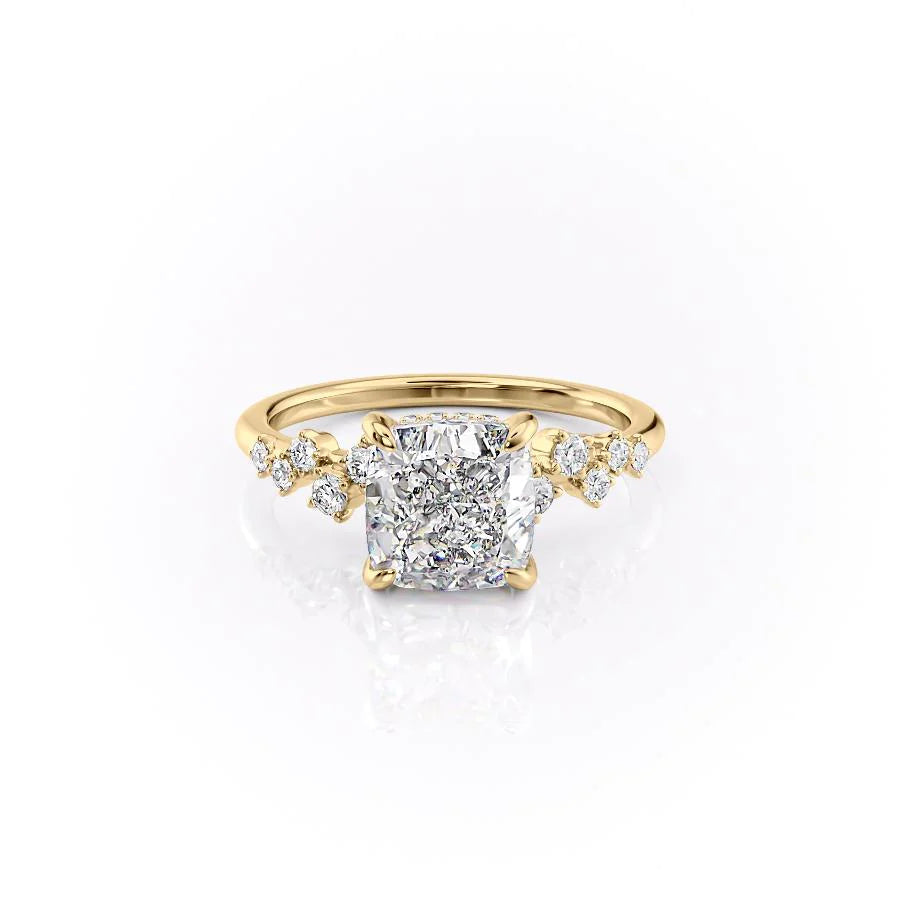 Cushion Cut Diamond Ring with Round Side Accents 