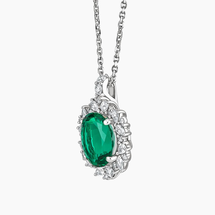 Fine Emerald and Lab-Grown Diamond Pendant Necklace in Silver venfora