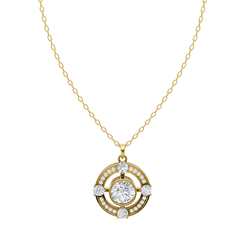 Royal Center Stone Halo Diamond Pendant Chain VENFORA