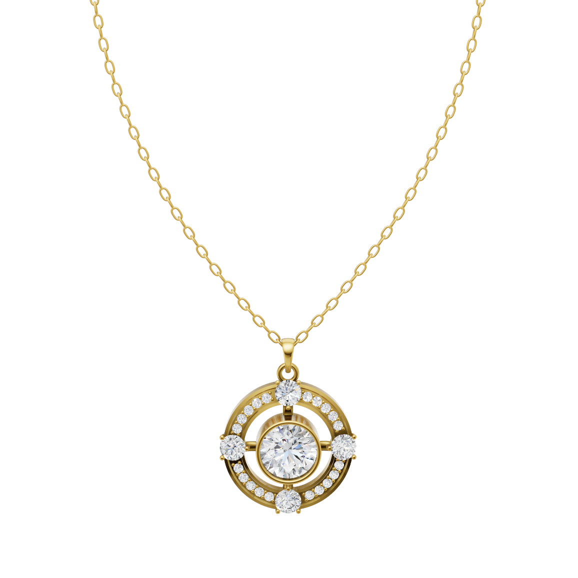 Royal Center Stone Halo Diamond Pendant Chain VENFORA