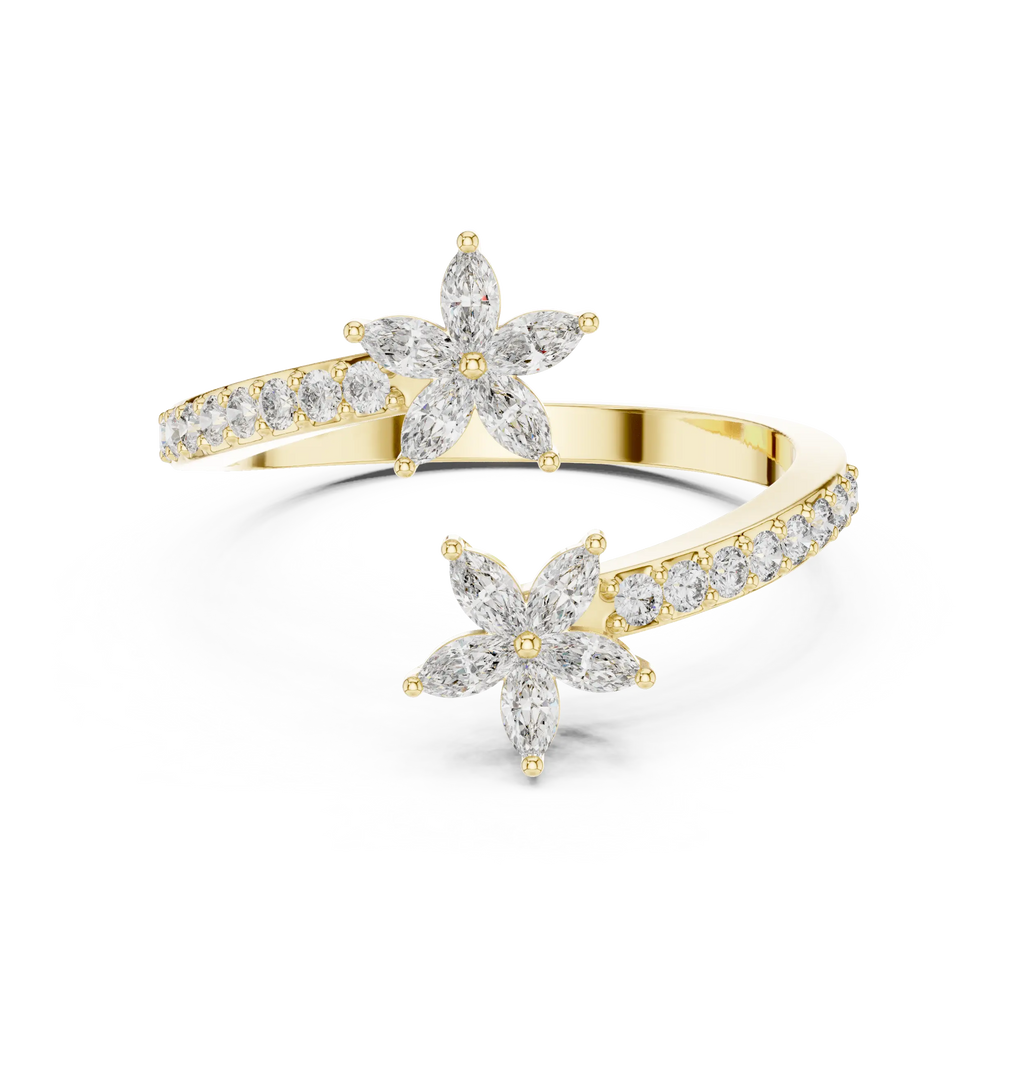 Floral Grace Diamond Ring – Dual Blossom Design 