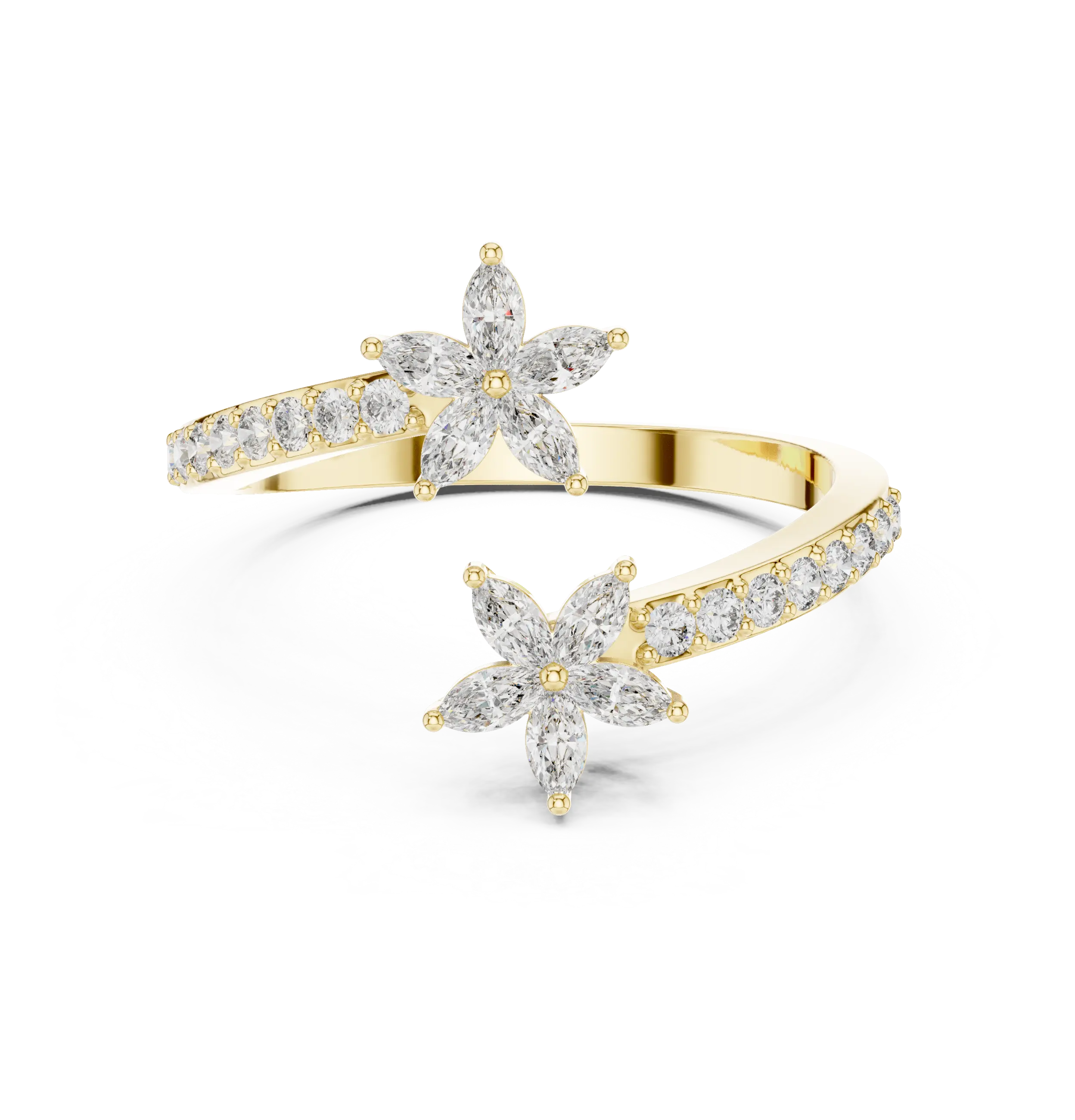 Floral Grace Diamond Ring – Dual Blossom Design 