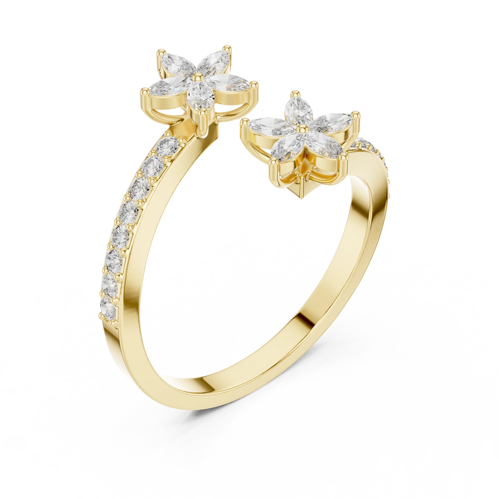 Floral Grace Diamond Ring – Dual Blossom Design 