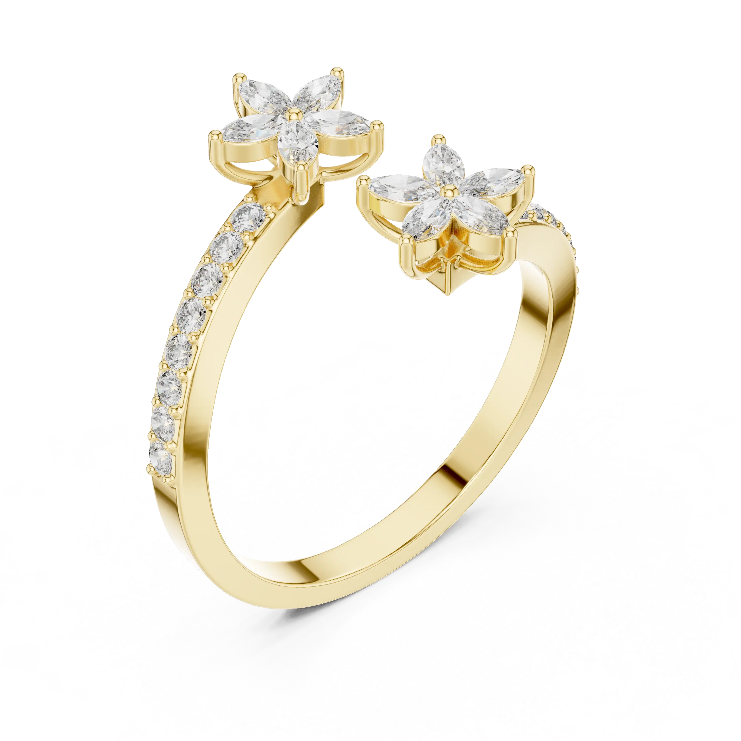 Floral Grace Diamond Ring – Dual Blossom Design 