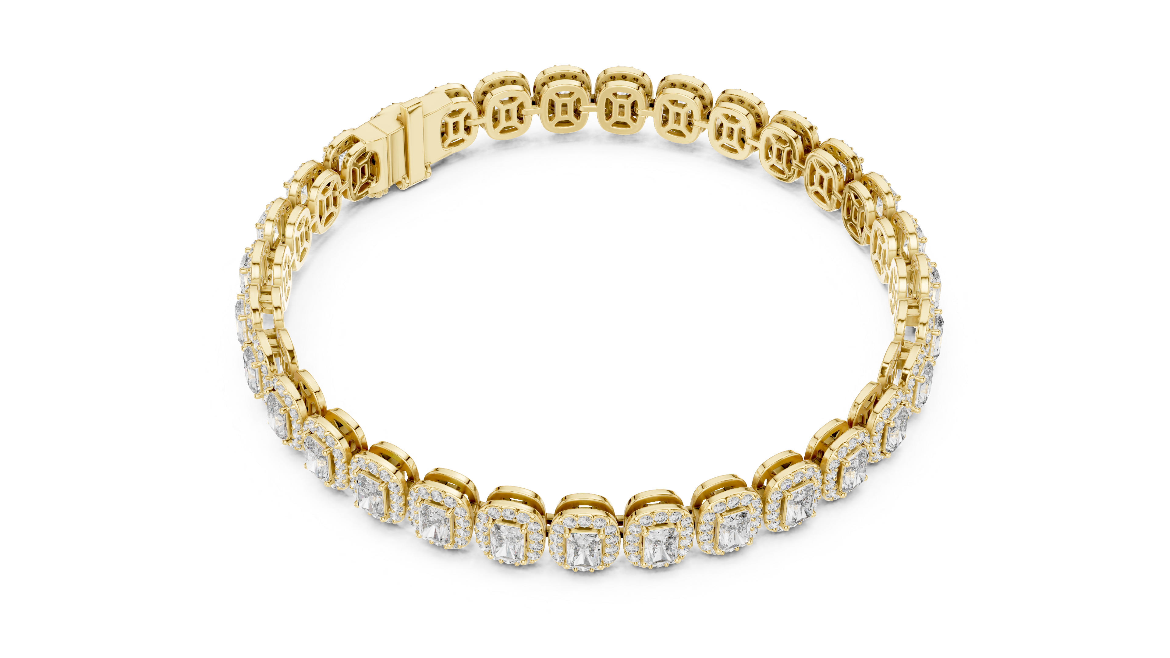 Emerald Cut Halo Diamond Bracelet 