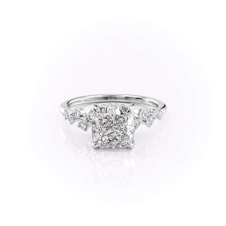 Cushion Cut Diamond Ring with Round Side Accents 