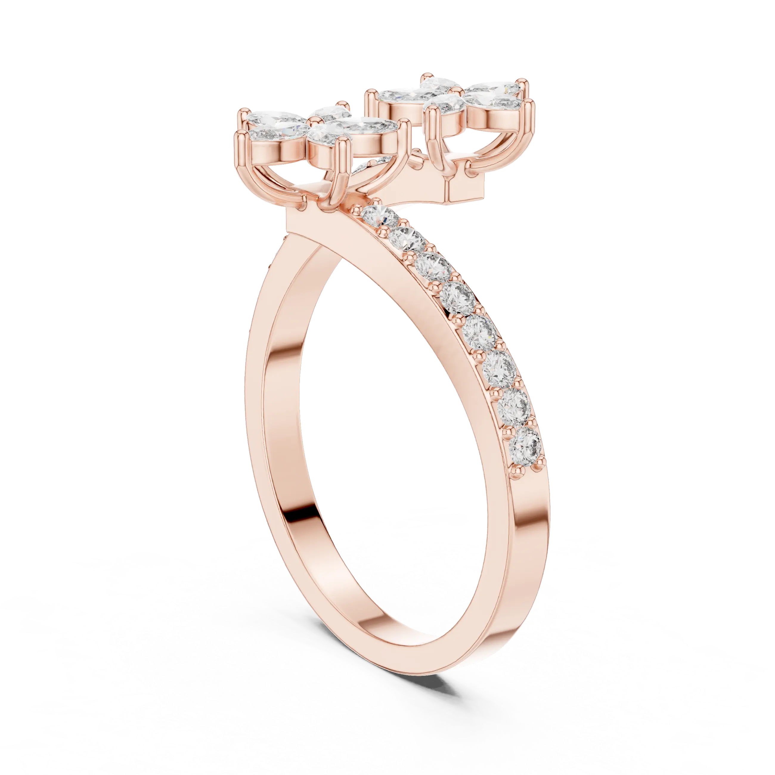 Floral Grace Diamond Ring – Dual Blossom Design 