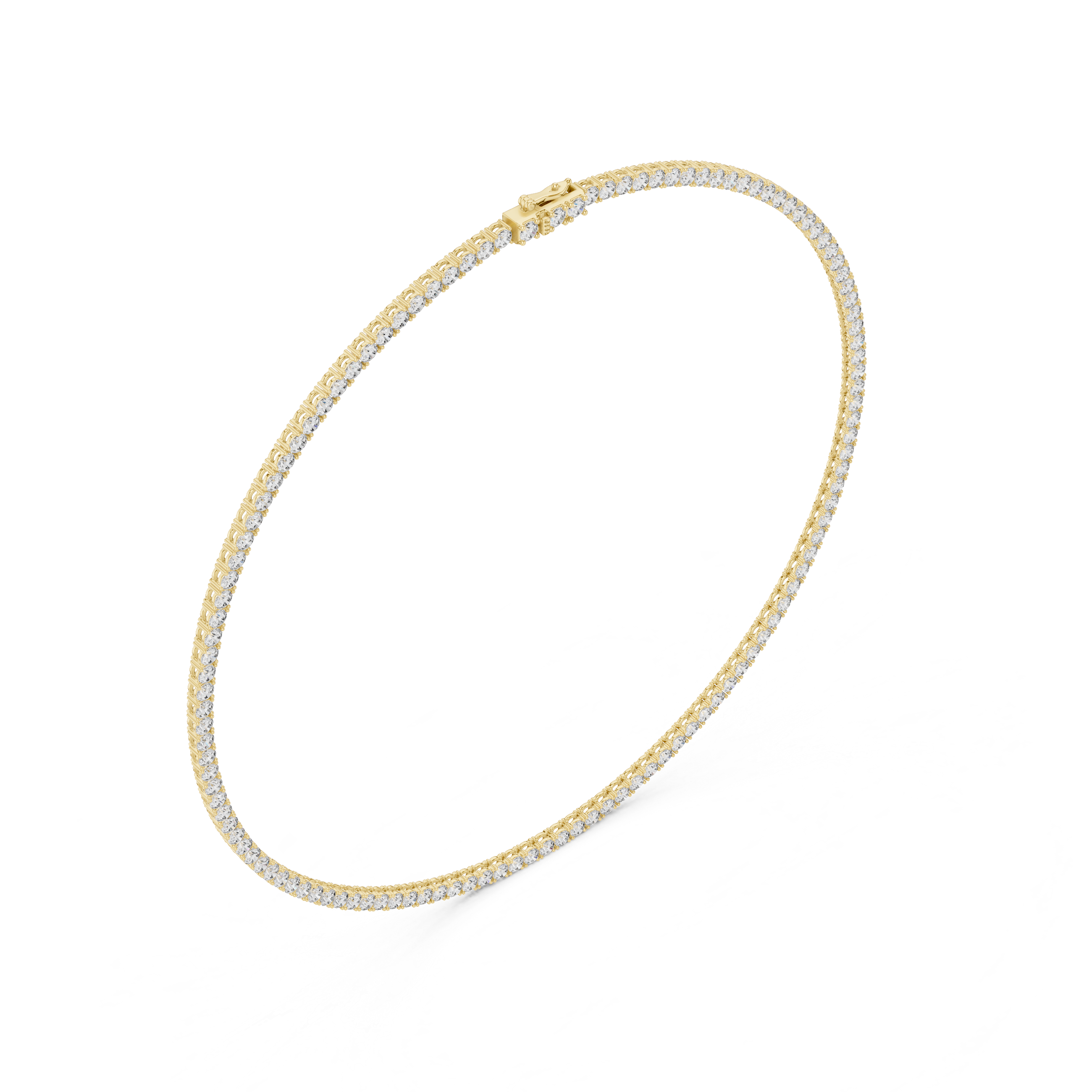 Double Row Round Cut Diamond Tennis Necklace 