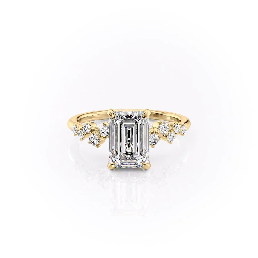 Emerald-Cut Diamond Ring with Floral Side Accents 