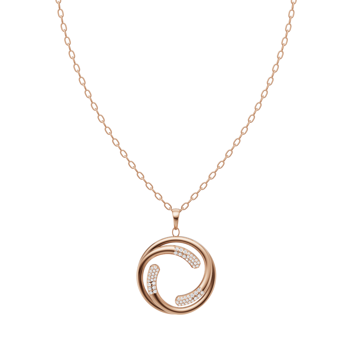 Elegant Double Circle Swirl Diamond Pendant Chain VENFORA