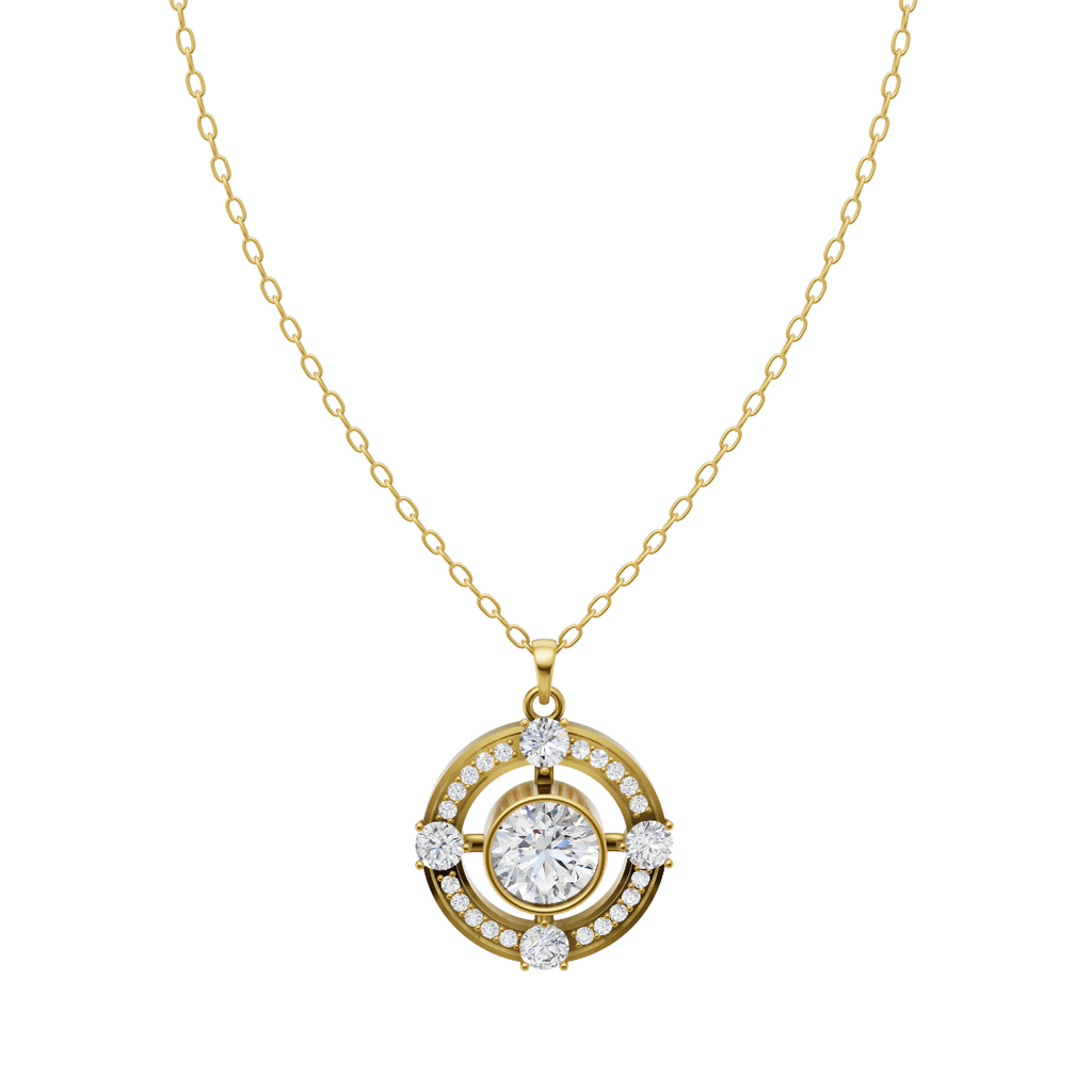 Royal Center Stone Halo Diamond Pendant Chain VENFORA