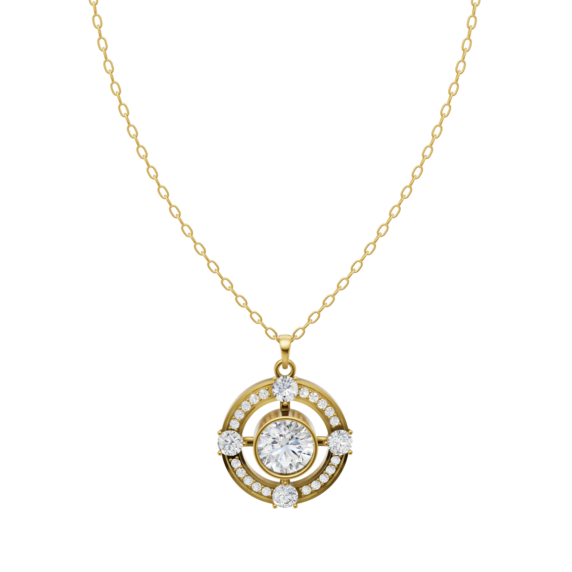 Royal Center Stone Halo Diamond Pendant Chain VENFORA