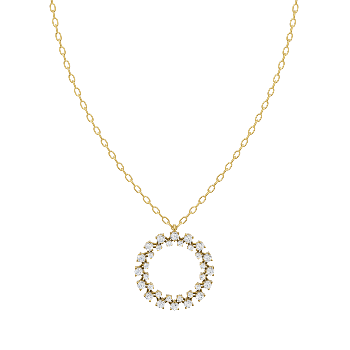 Timeless Diamond Halo Circle Pendant Chain VENFORA