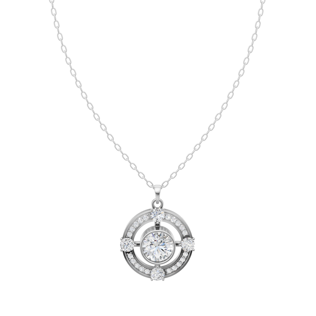Royal Center Stone Halo Diamond Pendant Chain VENFORA