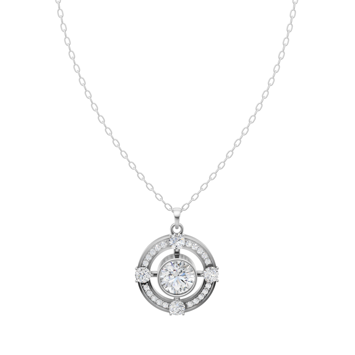 Royal Center Stone Halo Diamond Pendant Chain VENFORA